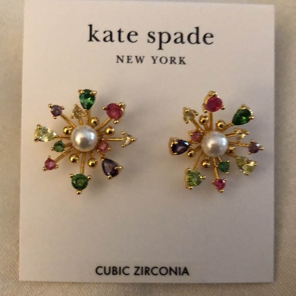 Kate Spade Gold Tone Bloom In Color Stud Earrings Multi Colored CZ Accents NWT - Picture 9 of 11